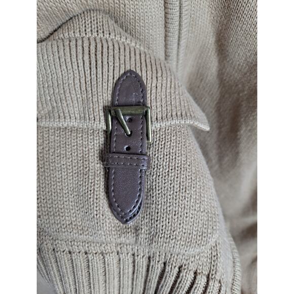 Chaps Women's Beige Cotton Toggle Pocket Full-Zip High‎ Neck Sweater Size L - Picture 4 of 6